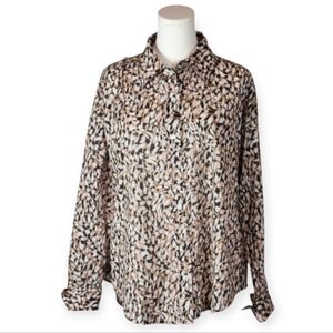 Johnny Was Calme 100% Cotton Button Down Shirt Boho Animal Print Blouse S
